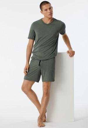 Pajamas short Tencel V-neck stripes jade - Selected! Premium