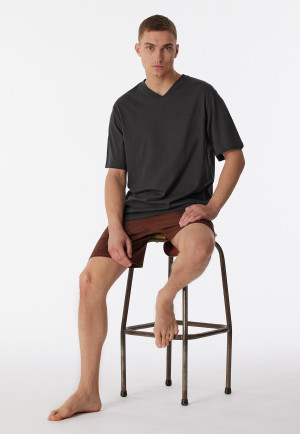 Pyjama kort V-hals pied-de-poule antraciet - Comfort Essentials