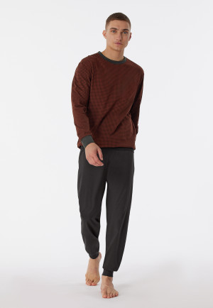 Schlafanzug lang Bündchen Hahnentritt terracotta - Comfort Essentials