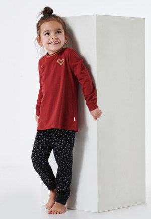 Pyjama lang manchetten metalliceffect hart sterren bordeaux - Family