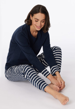 Schlafanzug lang Bündchen nachtblau - Casual Essentials