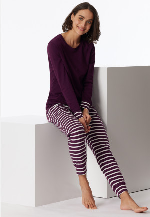 Schlafanzug lang Bündchen pflaume - Casual Essentials