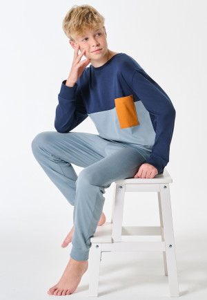 Schlafanzug lang Colour-Blocking mineral - Teens Nightwear