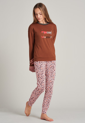 Pyjama long  jersey de coton modal bords-côtes rouille - Natural Love