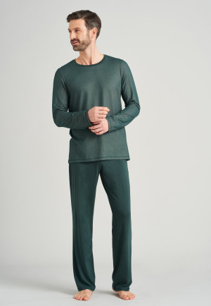 Schlafanzug lang dunkelgrün - Piqué