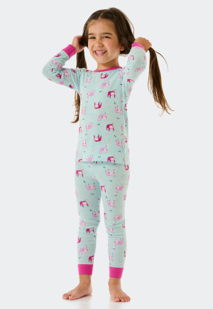 Kleding Meisjeskleding Pyjamas & Badjassen Pyjama Sets Kleur speelgoed en brieven Cap Sleeve Handgemaakte roze pyjama shirt en shorts set met print van dieren Ruffle Trim op hem van shirt en korte broek 