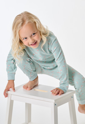Long pyjamas terry towelling cuffs flowers mint - Kids Nightwear