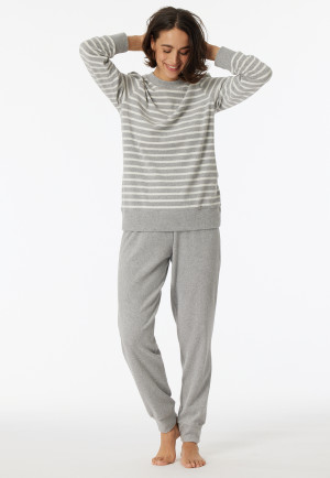 Schlafanzug lang Frottee Bündchen grau-meliert - Casual Essentials
