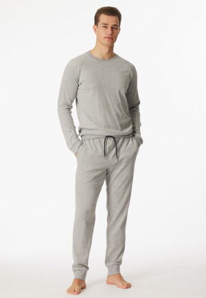 Schlafanzug lang Frottee Bündchen grau-meliert - Warming Nightwear