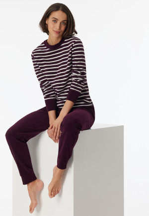 Schlafanzug lang Frottee Bündchen pflaume - Casual Essentials