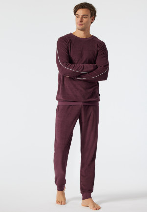 Pyjama lang badstof modal manchetten bordeaux - Warming Nightwear