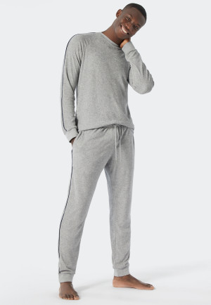 Schlafanzug lang Frottee Modal Bündchen grau-meliert - Warming Nightwear