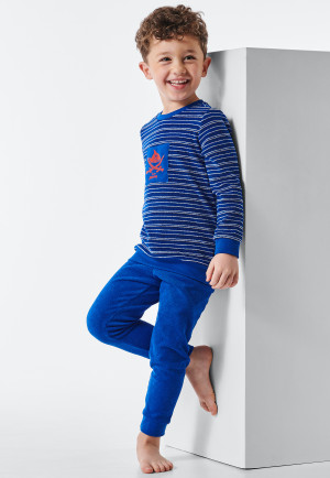 Pajamas long terry organic cotton cuffs stripes shark saber royal blue - Capt'n Sharky