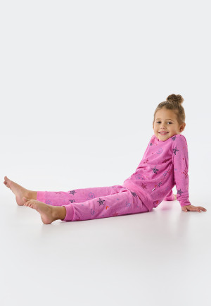 Schlafanzug lang Frottee Organic Cotton Bündchen Sterne Weltraum pink - Girls World