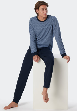 Schlafanzug lang Interlock Bündchen air gemustert - Fine Interlock