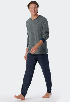 Schlafanzug lang Interlock Bündchen jade gemustert - Fine Interlock
