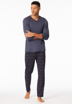 Schlafanzug lang Interlock kohle gemustert - Fine Interlock