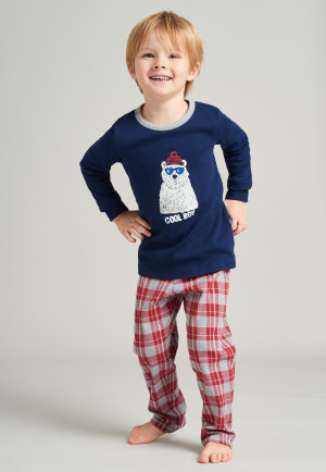 Long pajamas interlock organic cotton polar bear check dark blue - Boys World