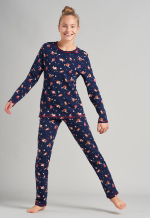 Pyjama lang interlock biologisch katoen nachtblauw - Winter Fun