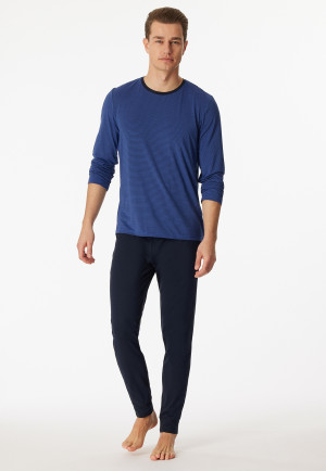 Pyjama long en modal bords-côtes, rayures bleu roi - Long Life Soft