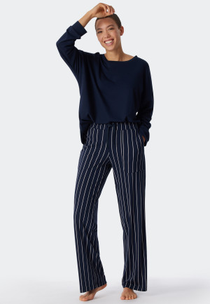 Schlafanzug lang Modal Oversized-Shirt dunkelblau - Modern Nightwear