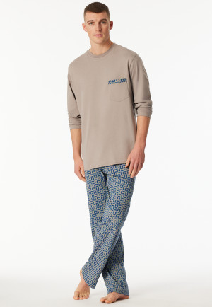 Pyjama long Coton bio imprimé brun-gris - Comfort Nightwear