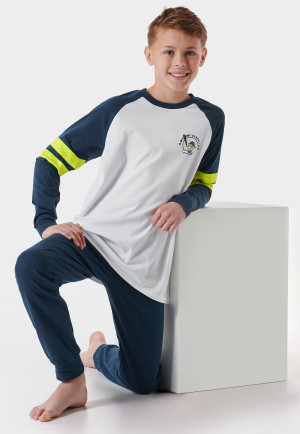 Pigiama lungo in cotone organico polsini baseball blu notte - Abbigliamento notte