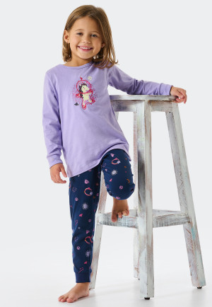 Schlafanzug lang Organic Cotton Bündchen Galaxy-Einhorn Glow-Effekt flieder - Girls World