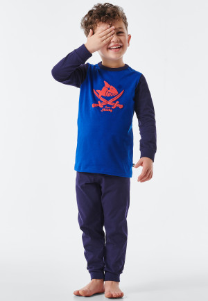 Pajamas long organic cotton cuffs shark saber royal blue - Capt'n Sharky