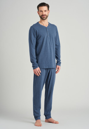 Long pajamas organic cotton cuffs button placket denim blue - Natural Dye