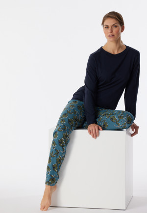 Schlafanzug lang Organic Cotton Bündchen nachtblau - Contemporary Nightwear