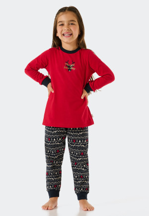 Pajamas long organic cotton cuffs reindeer Norway red - Family