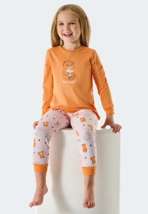 Pyjama long coton bio bords-côtes nounours cur abricot - Natural Love