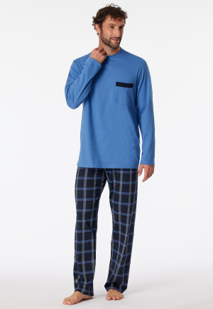 Schlafanzug lang Organic Cotton Karos Atlantikblau - Comfort Nightwear