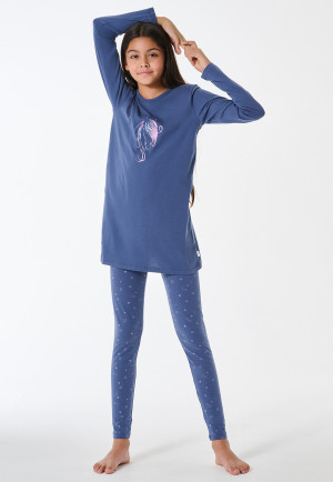 Long pyjamas Organic Cotton horse print stars denim blue - Horse World