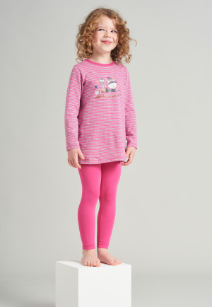 Long pajamas organic cotton stripes cat witch pink - Cat Zoe