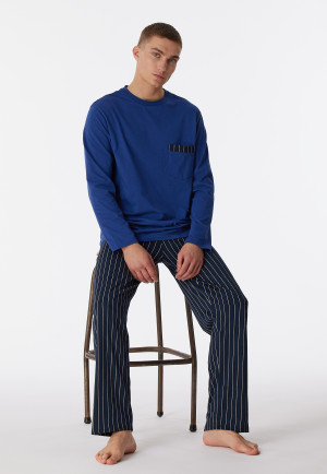 Pyjama lang biologisch katoen gestreept marineblauw - Comfort Nightwear