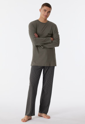 Schlafanzug lang Organic Cotton Streifen taupe - Comfort Nightwear