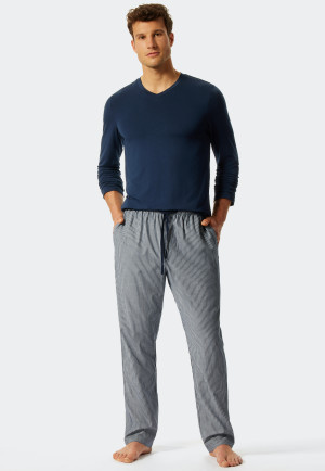 Pajamas long crew neck Tencel striped dark blue - selected! premium