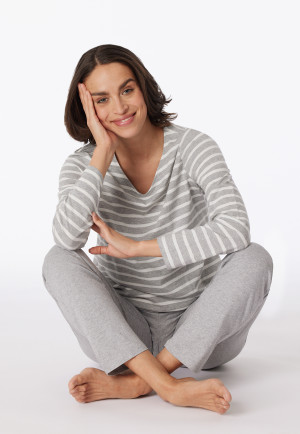 Schlafanzug lang Streifen grau-meliert - Casual Essentials