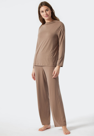 Pigiama lungo in Tencel con collo a camino, marrone - selected! premium