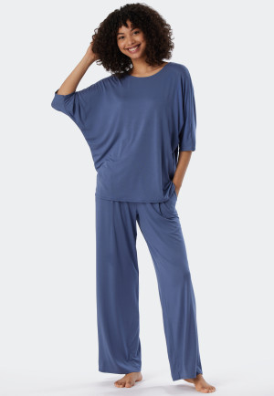 Pyjama long Tencel haut oversize manches courtes bleu - selected! premium