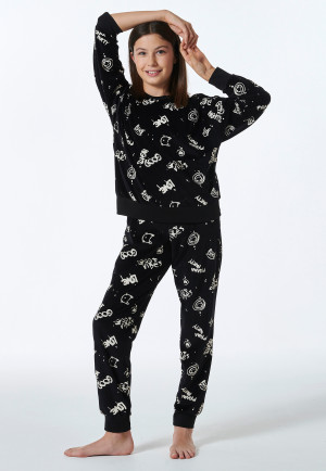 Pajamas long velour graffiti black - Nightwear