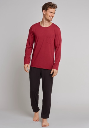 Schiesser Herren Schlafanzug Shirt - Langarm V-Ausschnitt Nachtblau