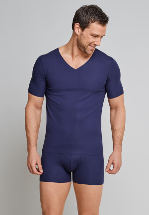 Interlock seamless short-sleeved shirt with v-neck blue - Laser Cut