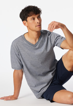 Shirt short sleeve v-neck midnight blue ringed - Mix+Relax