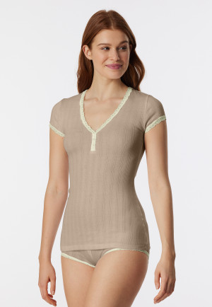 Camicia manica corta beige - Revival Agathe