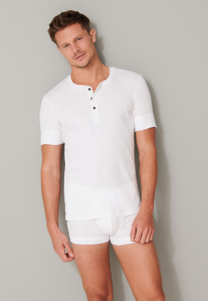 Shirt kurzarm Doppelripp Organic Cotton Knopfleiste weiß - Retro Rib