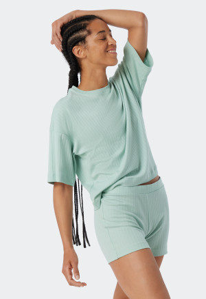 Shirt short-sleeved interlock organic cotton rib look mint - Mix & Relax