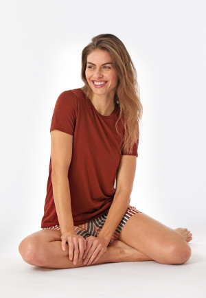 Maglia a maniche corte in modal, color terracotta - Mix+Relax